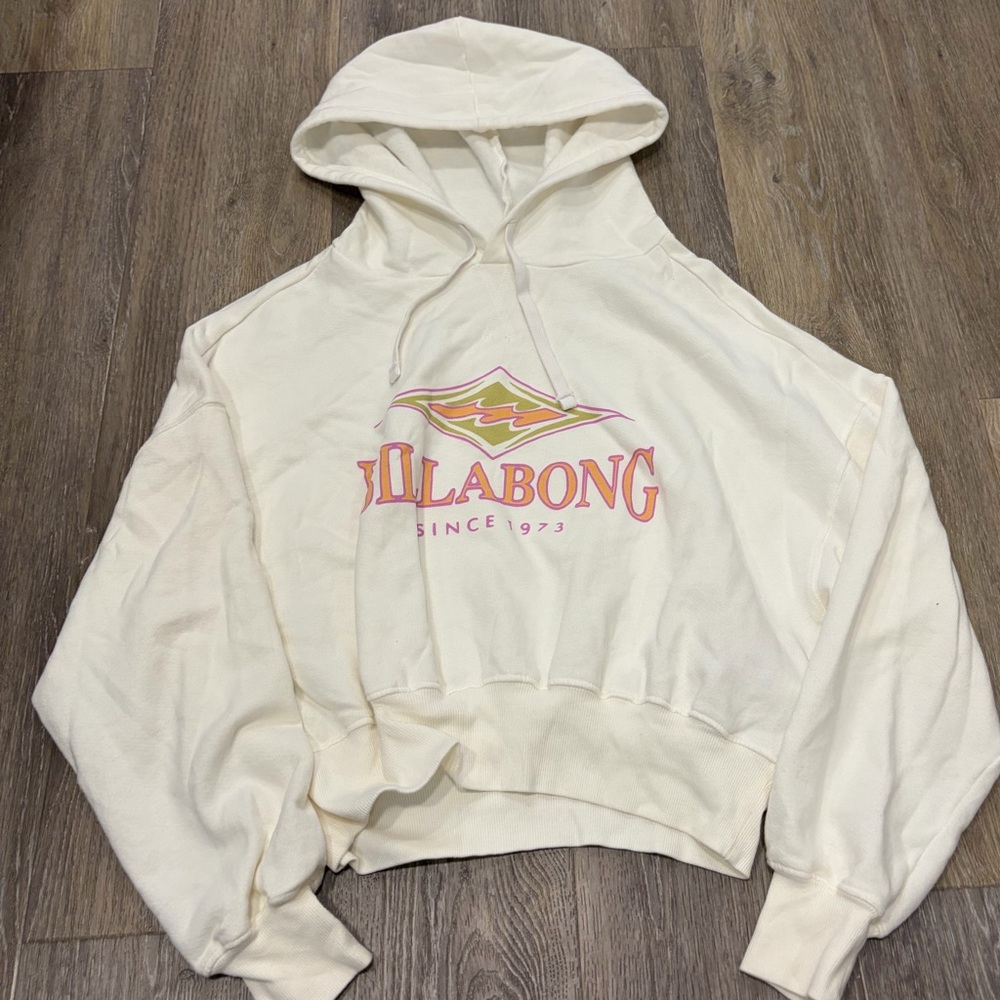 Billabong Cropped Hoodie White with Pink Logo